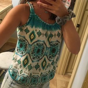 Blue Beaded Design Tank Top
